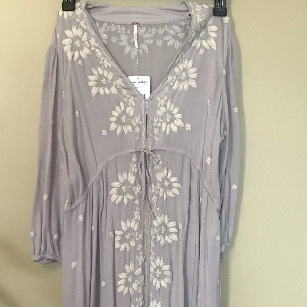 NWT Free People Embroidered Dove Grey Dress